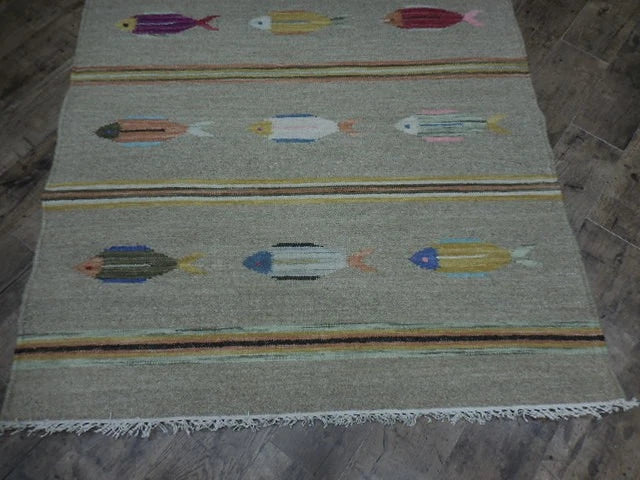 4' x 6' Ft. Fun Colorful Fish Design Turkish Oushak Hand Knotted Wool Area Rug – BR2648