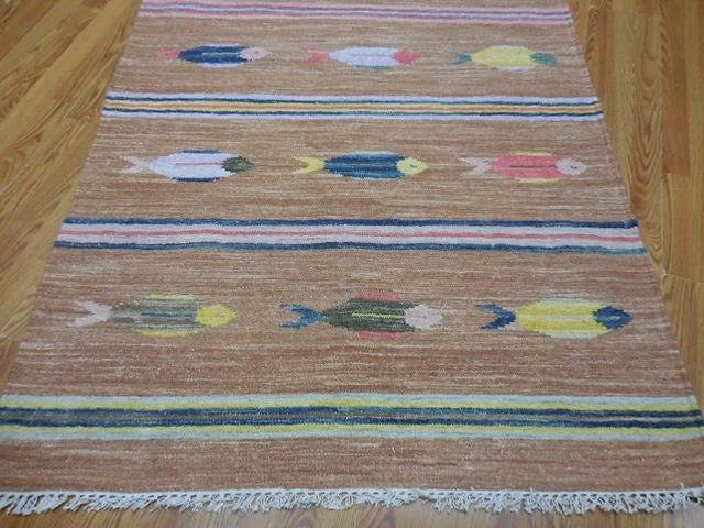 4' x 6' Ft. Fun Colorful Contemporary Fish Design Turkish Oushak Kilim Hand Knotted Wool Area Rug – BR3065