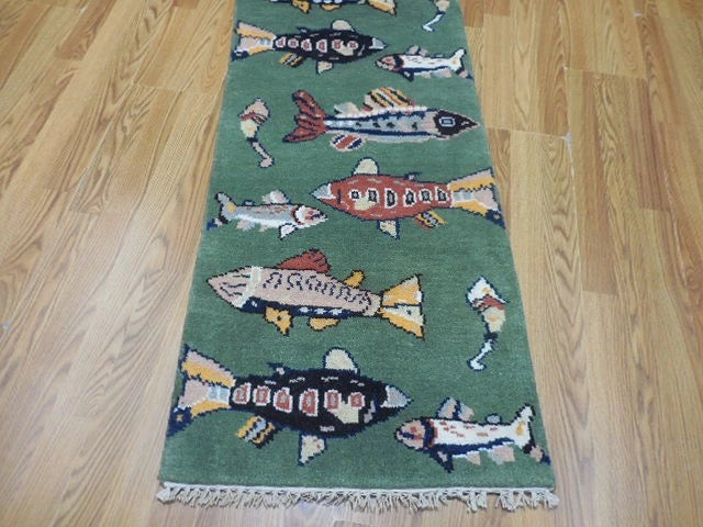 2’ x 6' Ft. Fun Colorful Fish / Sea Design Turkish Oushak Hand Knotted Wool Runner / Rug - BR2677