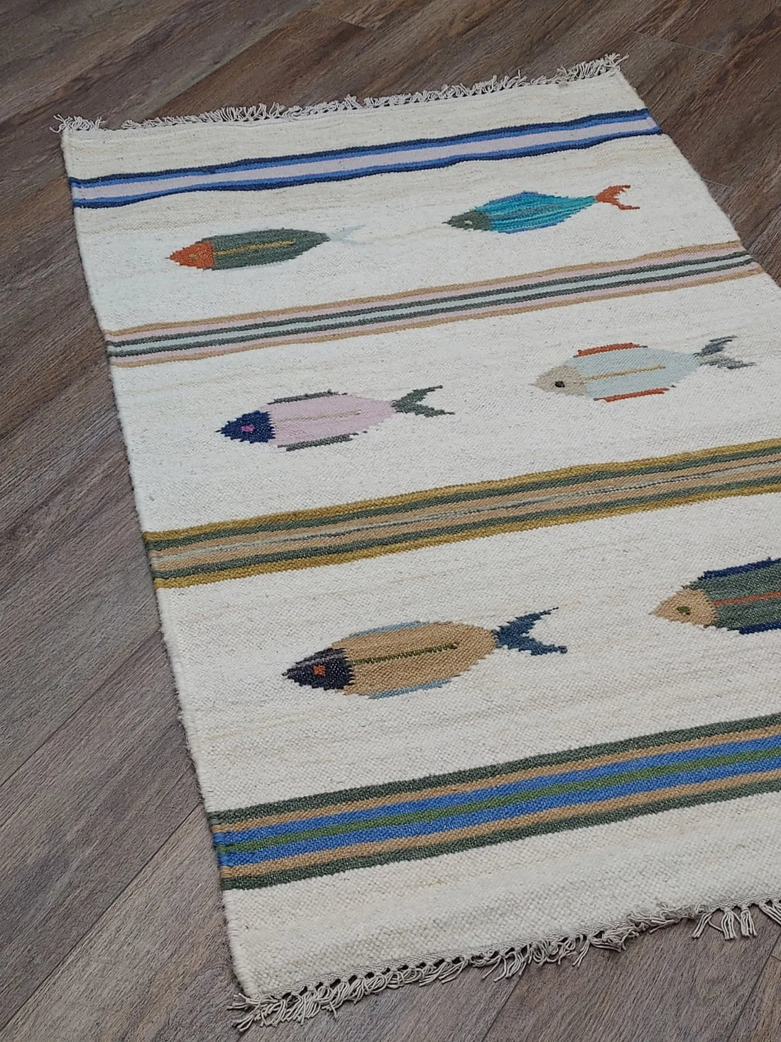 3' x 5' Ft. Fun Colorful Fish Design Turkish Oushak Kilim Hand Knotted Wool Area Rug – BR3048