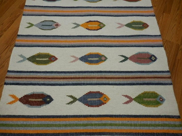 4' x 6' Ft. Fun Colorful Fish Design Turkish Oushak Kilim Hand Knotted Wool Area Rug – BR30266