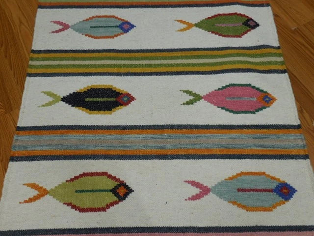 3' x 5' Ft. Fun Colorful Contemporary Fish Design Turkish Oushak Kilim Hand Knotted Wool Area Rug – BR3100