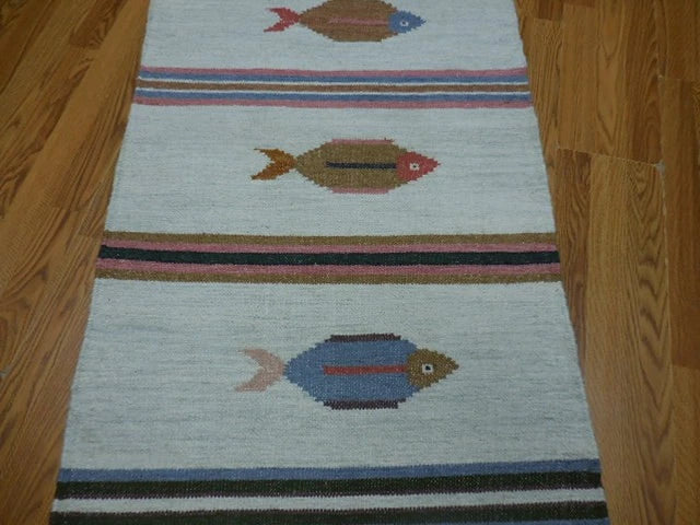 2.6' x 6' Ft. Fun Colorful Fish Design Turkish Hand Knotted Wool Rug / Runner - BR3050