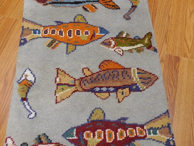2' x 3' Ft. Fun Fish/Sea Design Turkish Oushak Bohemian Hand Knotted Wool Area Rug - BR2658