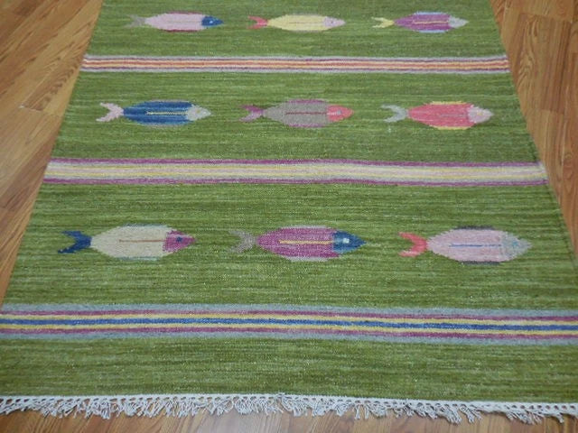 4' x 6' Ft. Fun Colorful Fish Design Turkish Oushak Hand Knotted Wool Area Rug – BR3056