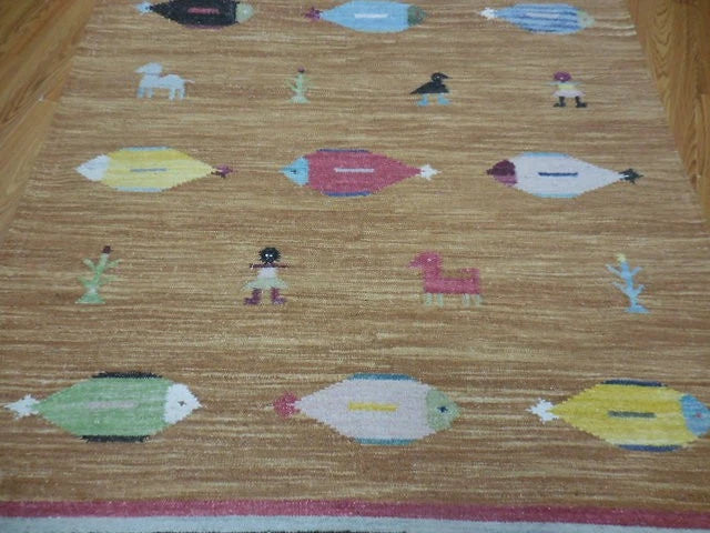 5' x 8' Ft. Fun Colorful Fish / Farm Design Turkish Oushak Hand Knotted Wool Area Rug - BR3063