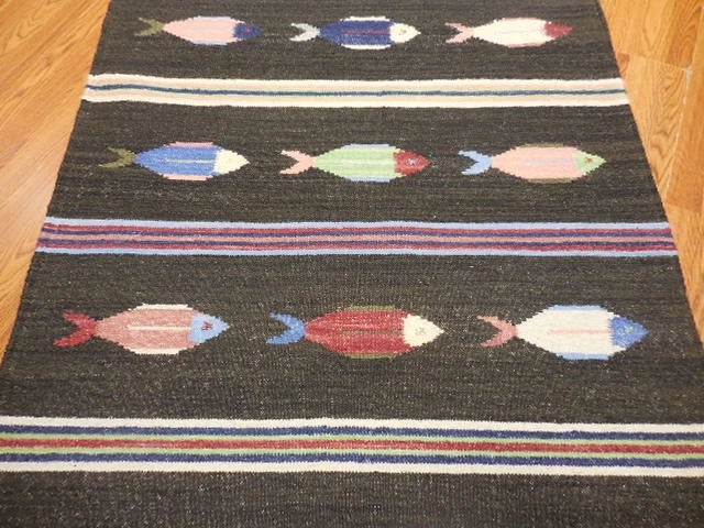 4' x 6' Ft. Fun Colorful Contemporary Fish Design Turkish Oushak Kilim Hand Knotted Wool Area Rug – BR3060