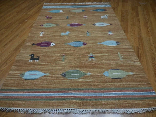 5' x 8' Ft. Fun Colorful Fish Design Turkish Oushak Hand Knotted Wool Area Rug - BR3020