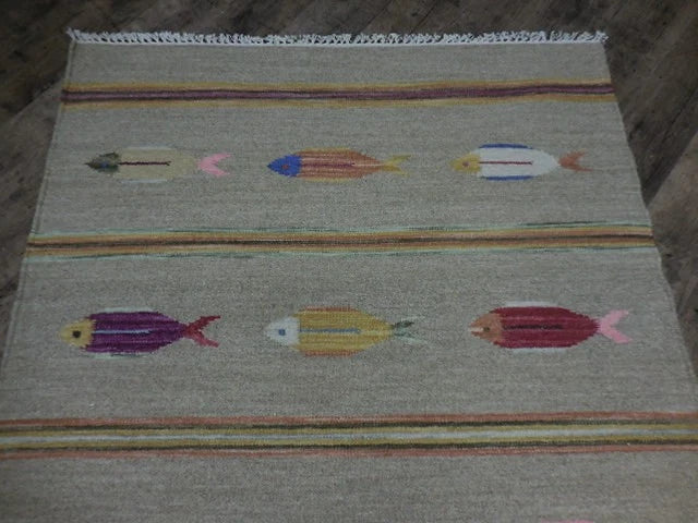 4' x 6' Ft. Fun Colorful Fish Design Turkish Oushak Hand Knotted Wool Area Rug – BR2648