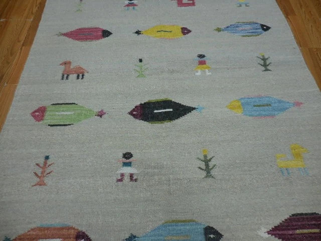 5' x 8' Ft. Fun Colorful Fish / Farm Design Turkish Oushak Hand Knotted Wool Area Rug - BR3064