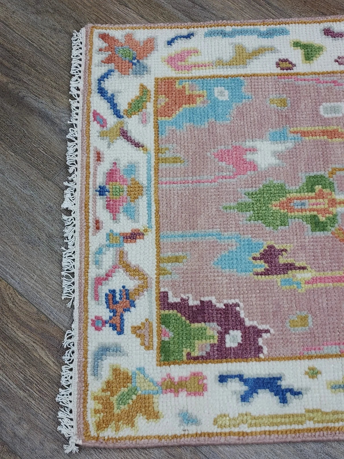 2.6' x 6' Ft. Pink Turkish Bohemian Oushak Hand Knotted Wool Runner / Rug
