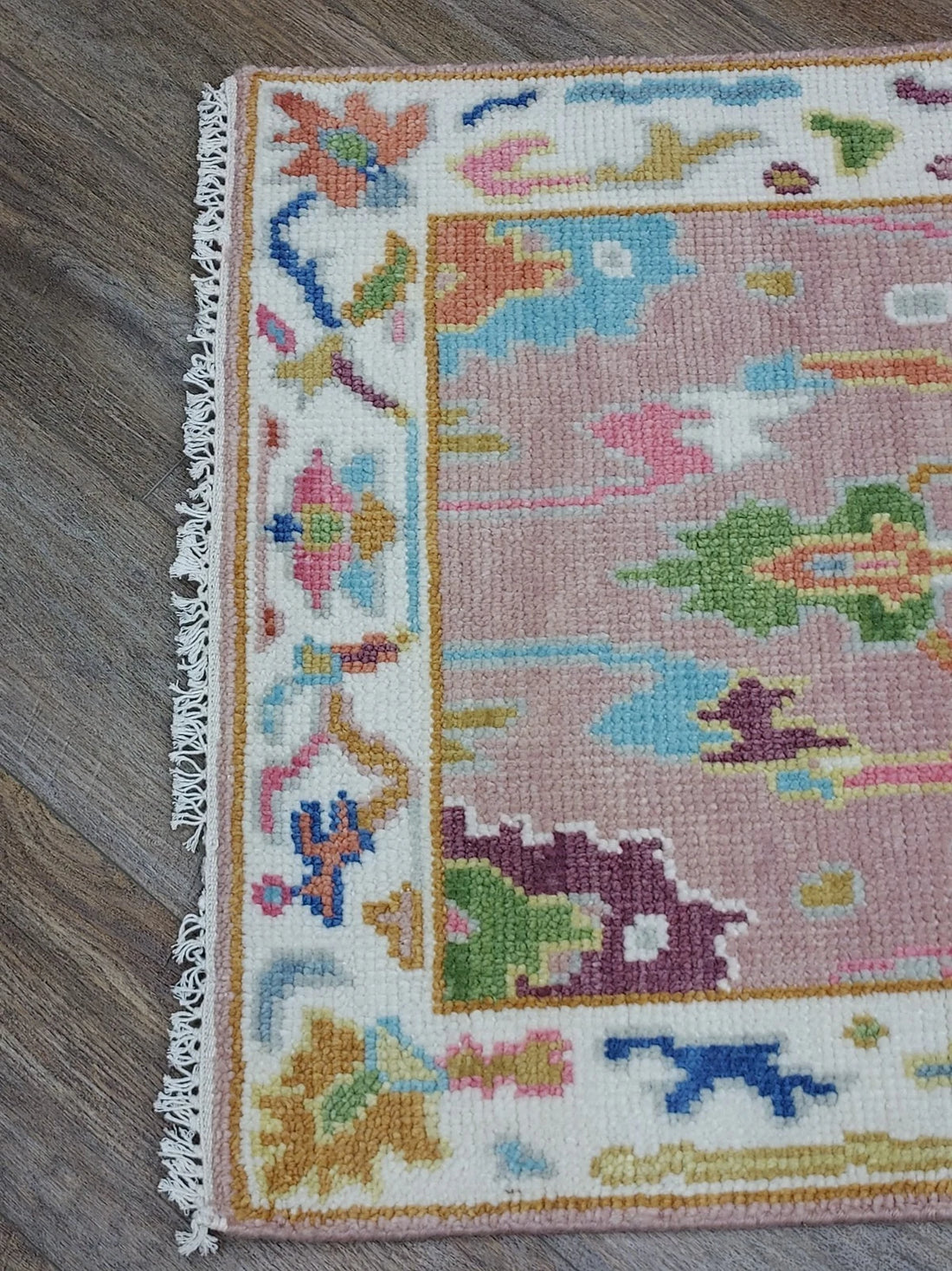 2.6' x 6' Ft. Pink Turkish Bohemian Oushak Hand Knotted Wool Runner / Rug