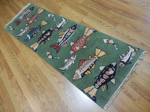 2’ x 6' Ft. Fun Colorful Fish / Sea Design Turkish Oushak Hand Knotted Wool Runner / Rug - BR2677