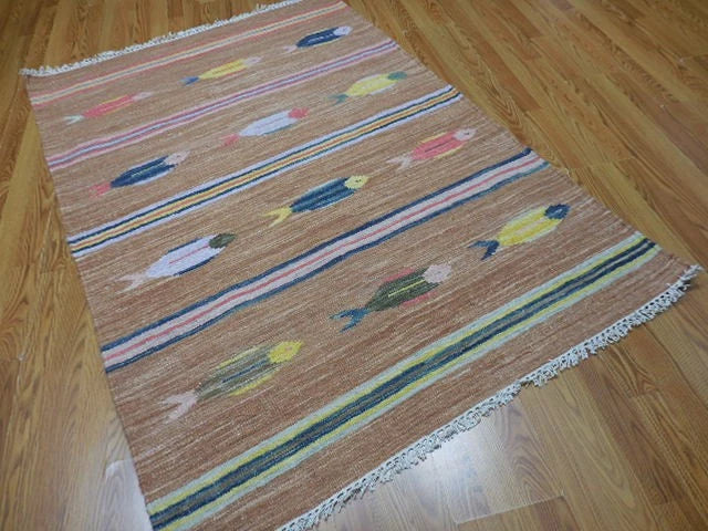 4' x 6' Ft. Fun Colorful Contemporary Fish Design Turkish Oushak Kilim Hand Knotted Wool Area Rug – BR3065