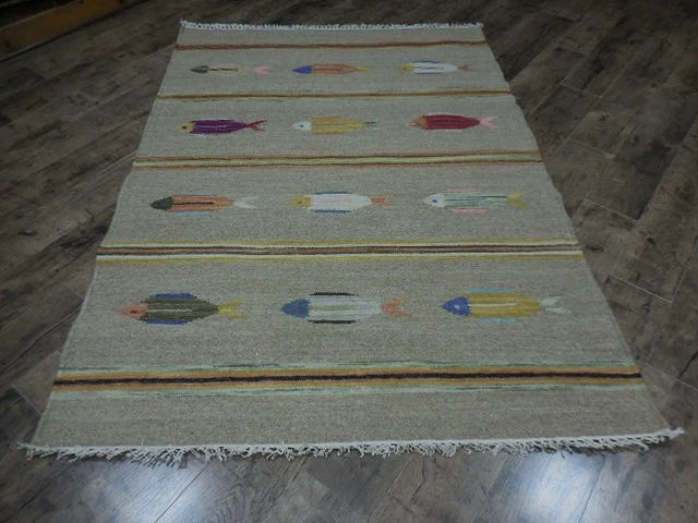 4' x 6' Ft. Fun Colorful Fish Design Turkish Oushak Hand Knotted Wool Area Rug – BR2648