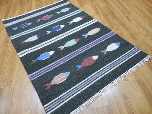 4' x 6' Ft. Fun Colorful Contemporary Fish Design Turkish Oushak Kilim Hand Knotted Wool Area Rug – BR3060