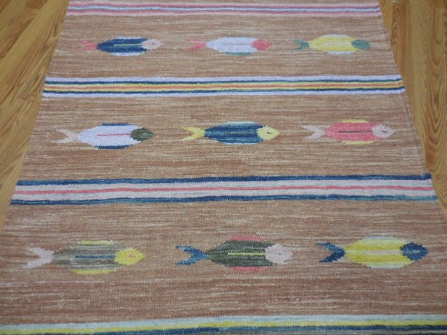 4' x 6' Ft. Fun Colorful Contemporary Fish Design Turkish Oushak Kilim Hand Knotted Wool Area Rug – BR3065