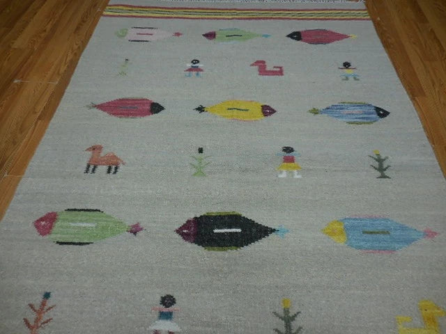 5' x 8' Ft. Fun Colorful Fish / Farm Design Turkish Oushak Hand Knotted Wool Area Rug - BR3064