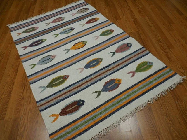4' x 6' Ft. Fun Colorful Fish Design Turkish Oushak Kilim Hand Knotted Wool Area Rug – BR30266
