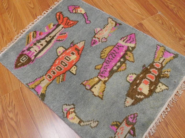 2' x 3' Ft. Fun Fish/Sea Design Turkish Oushak Bohemian Hand Knotted Wool Area Rug - BR2671