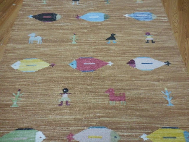 5' x 8' Ft. Fun Colorful Fish / Farm Design Turkish Oushak Hand Knotted Wool Area Rug - BR3063