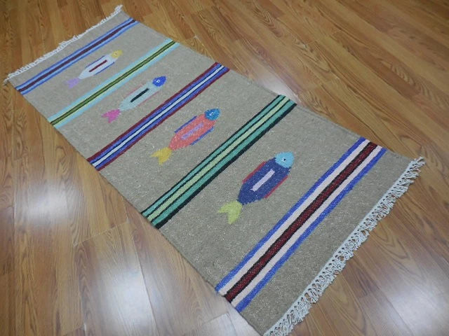 2.6' x 6' Ft. Fun Colorful Fish Design Turkish Hand Knotted Wool Rug / Runner - BR3054