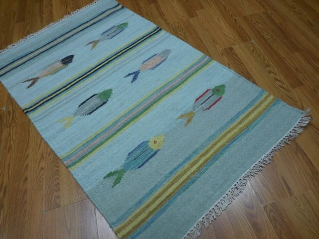 3' x 5' Ft. Fun Colorful Fish Design Turkish Oushak Hand Knotted Wool Area Rug – BR3021