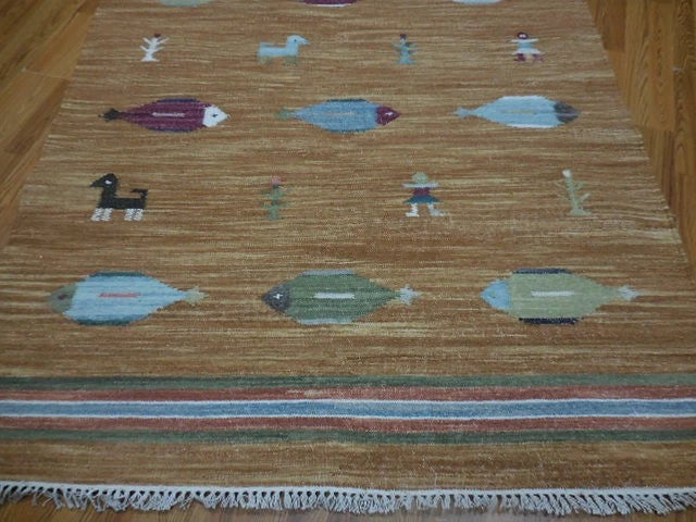 5' x 8' Ft. Fun Colorful Fish Design Turkish Oushak Hand Knotted Wool Area Rug - BR3020