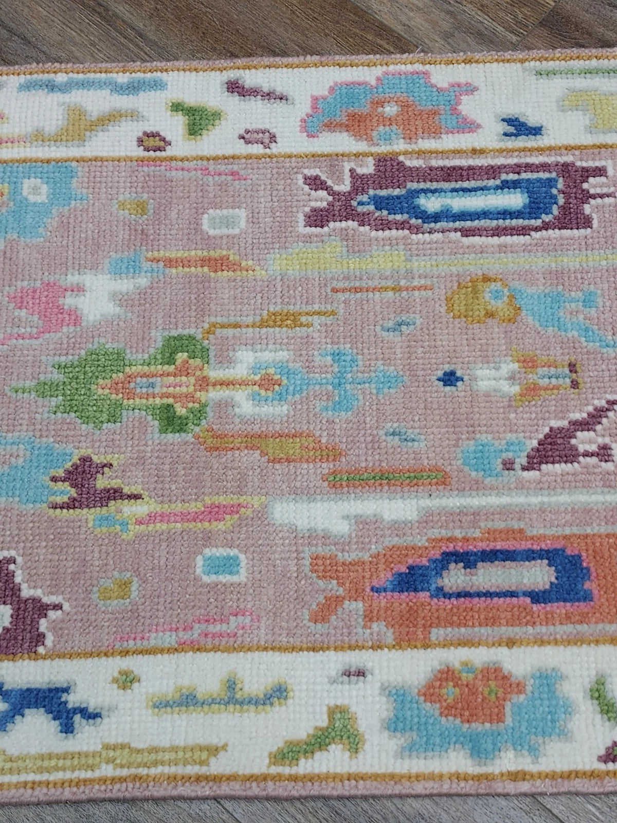 2.6' x 6' Ft. Pink Turkish Bohemian Oushak Hand Knotted Wool Runner / Rug