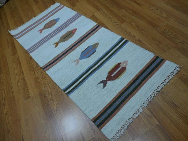2.6' x 6' Ft. Fun Colorful Fish Design Turkish Hand Knotted Wool Rug / Runner - BR3050
