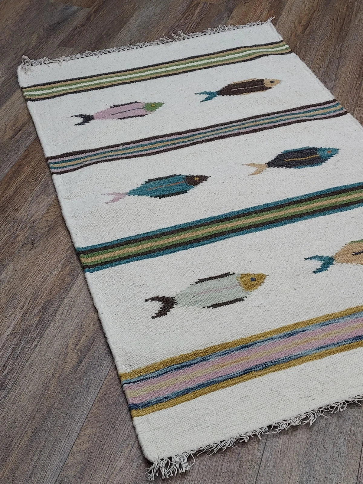 3' x 5' Ft. Fun Colorful Fish Design Turkish Oushak Kilim Hand Knotted Wool Area Rug – BR3028