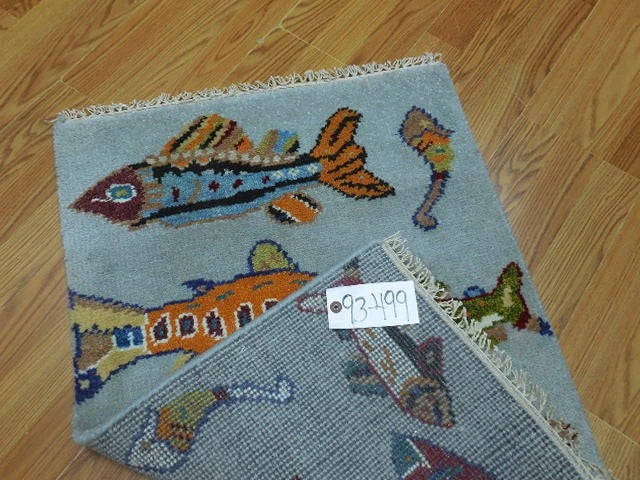 2' x 3' Ft. Fun Fish/Sea Design Turkish Oushak Bohemian Hand Knotted Wool Area Rug - BR2658