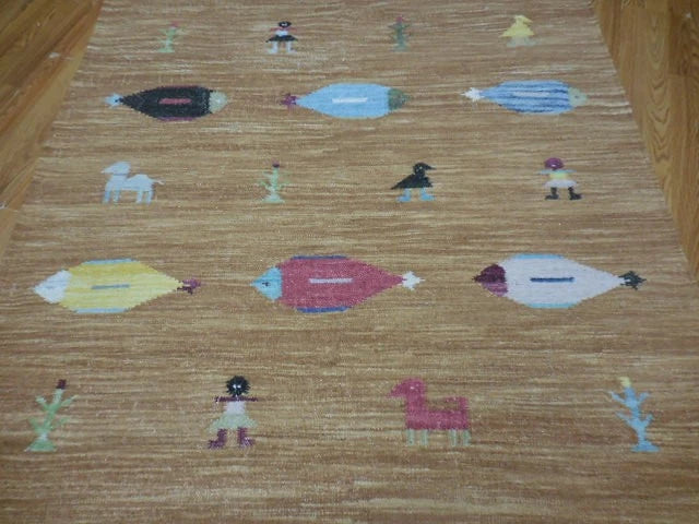 5' x 8' Ft. Fun Colorful Fish / Farm Design Turkish Oushak Hand Knotted Wool Area Rug - BR3063