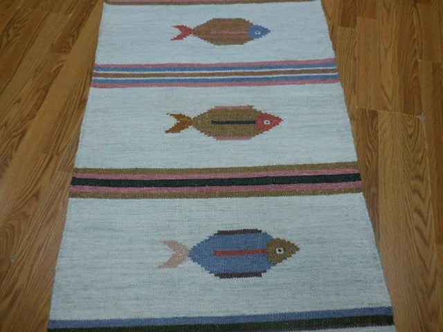 2.6' x 6' Ft. Fun Colorful Fish Design Turkish Hand Knotted Wool Rug / Runner - BR3050