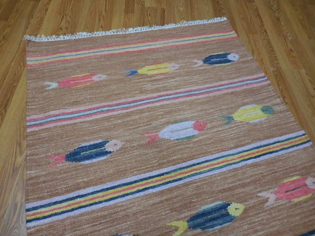 4' x 6' Ft. Fun Colorful Contemporary Fish Design Turkish Oushak Kilim Hand Knotted Wool Area Rug – BR3065