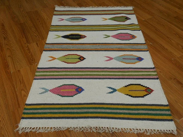 3' x 5' Ft. Fun Colorful Contemporary Fish Design Turkish Oushak Kilim Hand Knotted Wool Area Rug – BR3100