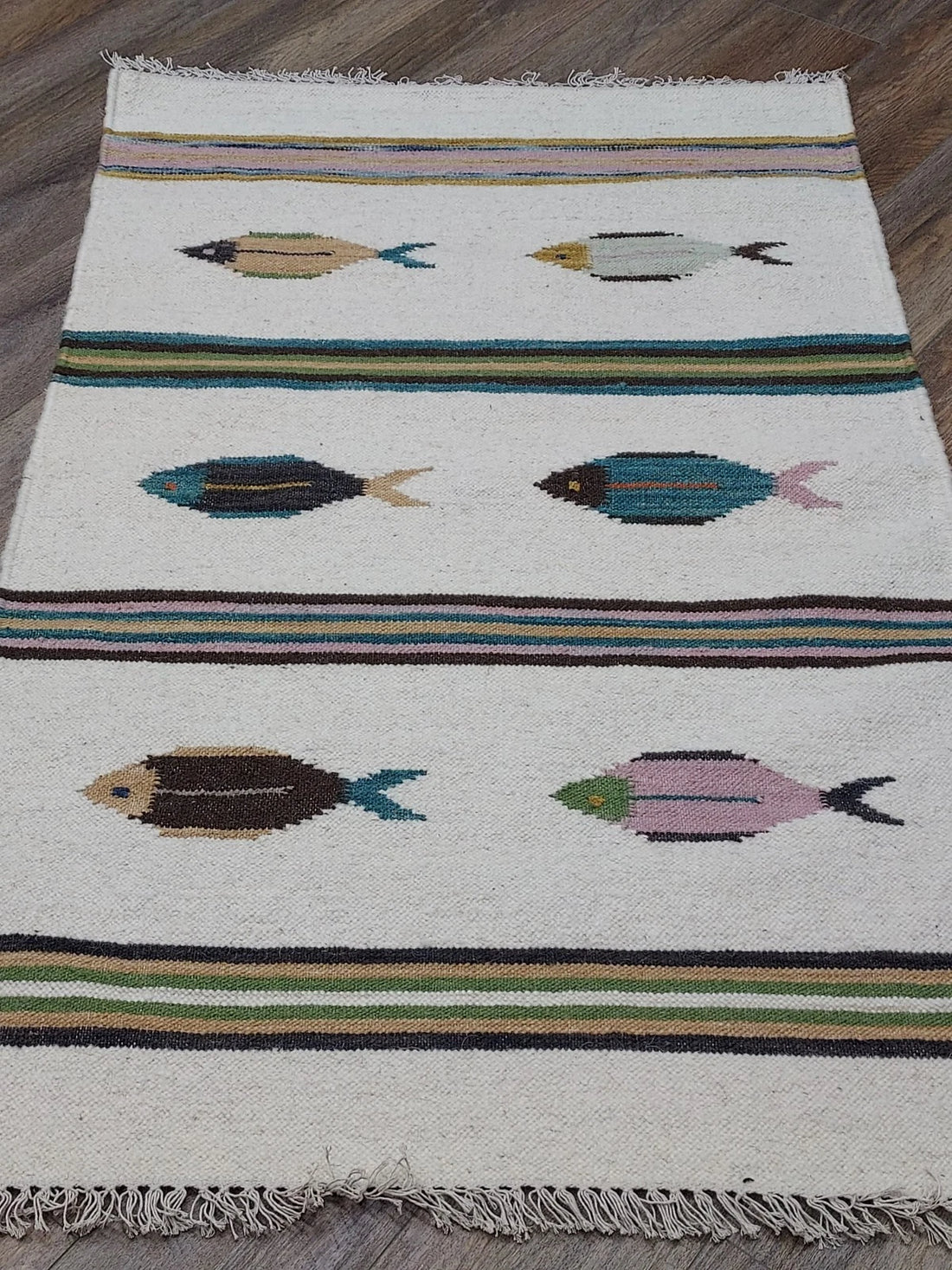 3' x 5' Ft. Fun Colorful Fish Design Turkish Oushak Kilim Hand Knotted Wool Area Rug – BR3028