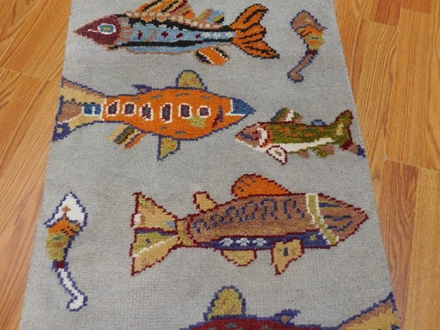 2' x 3' Ft. Fun Fish/Sea Design Turkish Oushak Bohemian Hand Knotted Wool Area Rug - BR2658