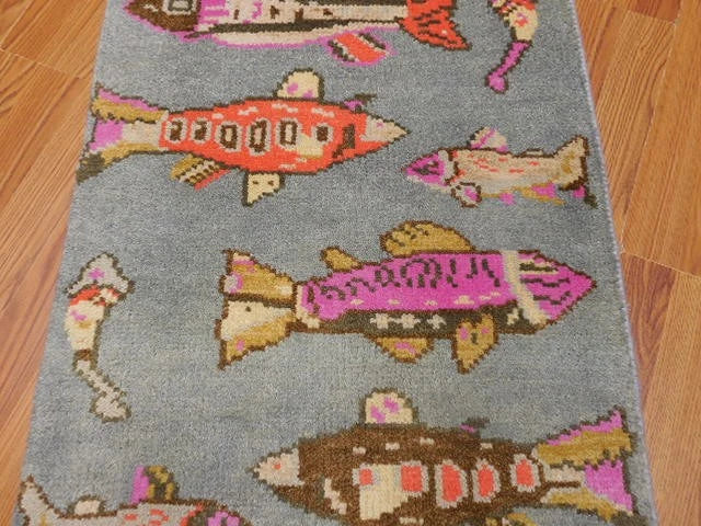 2' x 3' Ft. Fun Fish/Sea Design Turkish Oushak Bohemian Hand Knotted Wool Area Rug - BR2671