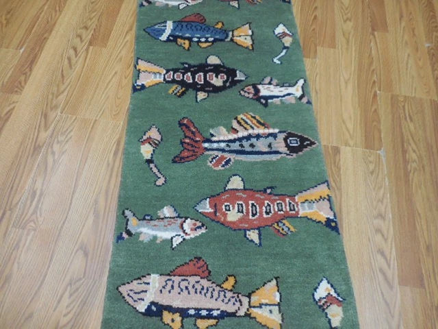 2’ x 6' Ft. Fun Colorful Fish / Sea Design Turkish Oushak Hand Knotted Wool Runner / Rug - BR2677