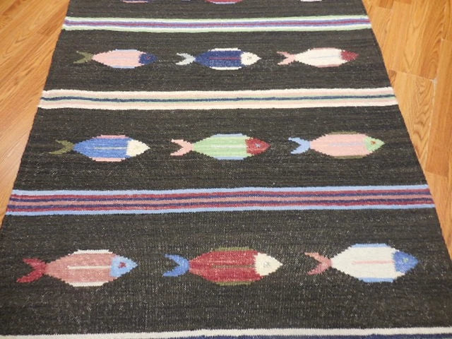 4' x 6' Ft. Fun Colorful Contemporary Fish Design Turkish Oushak Kilim Hand Knotted Wool Area Rug – BR3060