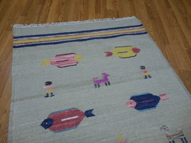 4' x 6' Ft. Fun Colorful Fish Design Turkish Oushak Hand Knotted Kilim Wool Area Rug - BR3027