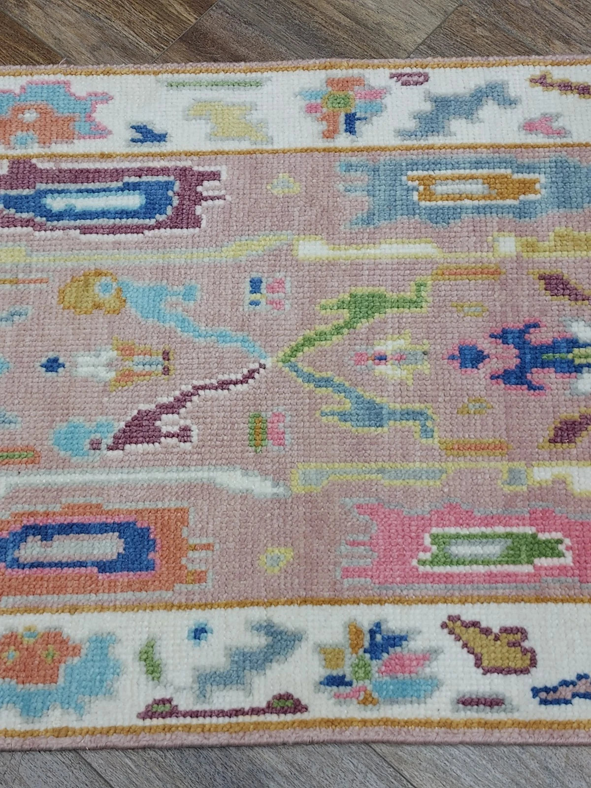 2.6' x 6' Ft. Pink Turkish Bohemian Oushak Hand Knotted Wool Runner / Rug