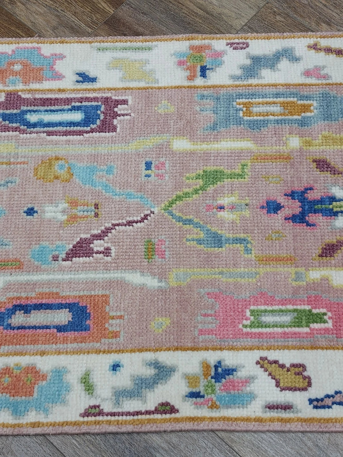 2.6' x 6' Ft. Pink Turkish Bohemian Oushak Hand Knotted Wool Runner / Rug
