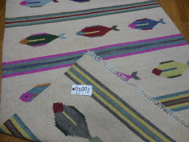 4' x 6' Ft. Fun Colorful Fish Design Turkish Oushak Kilim Hand Knotted Wool Area Rug – BR3049