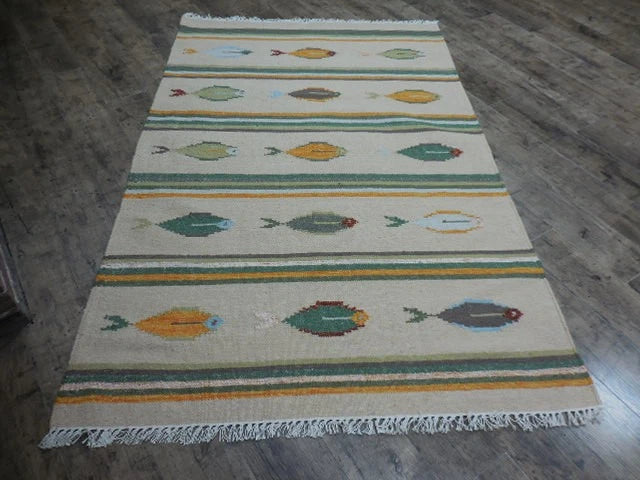 4' x 6' Ft. Fun Colorful Fish Design Turkish Oushak Kilim Hand Knotted Wool Area Rug – BR3047