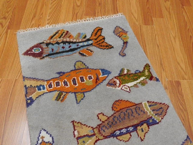 2' x 3' Ft. Fun Fish/Sea Design Turkish Oushak Bohemian Hand Knotted Wool Area Rug - BR2658