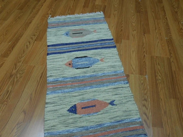 2' x 6' Ft. Fun Colorful Fish Design Turkish Kilim Hand Knotted Wool Rug / Runner - BR2659