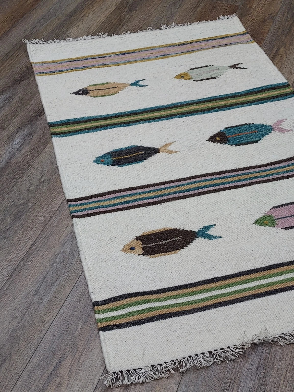3' x 5' Ft. Fun Colorful Fish Design Turkish Oushak Kilim Hand Knotted Wool Area Rug – BR3028