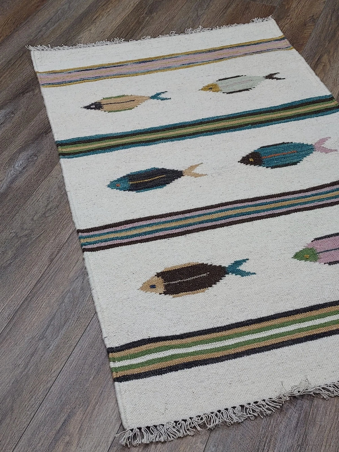 3' x 5' Ft. Fun Colorful Fish Design Turkish Oushak Kilim Hand Knotted Wool Area Rug – BR3028